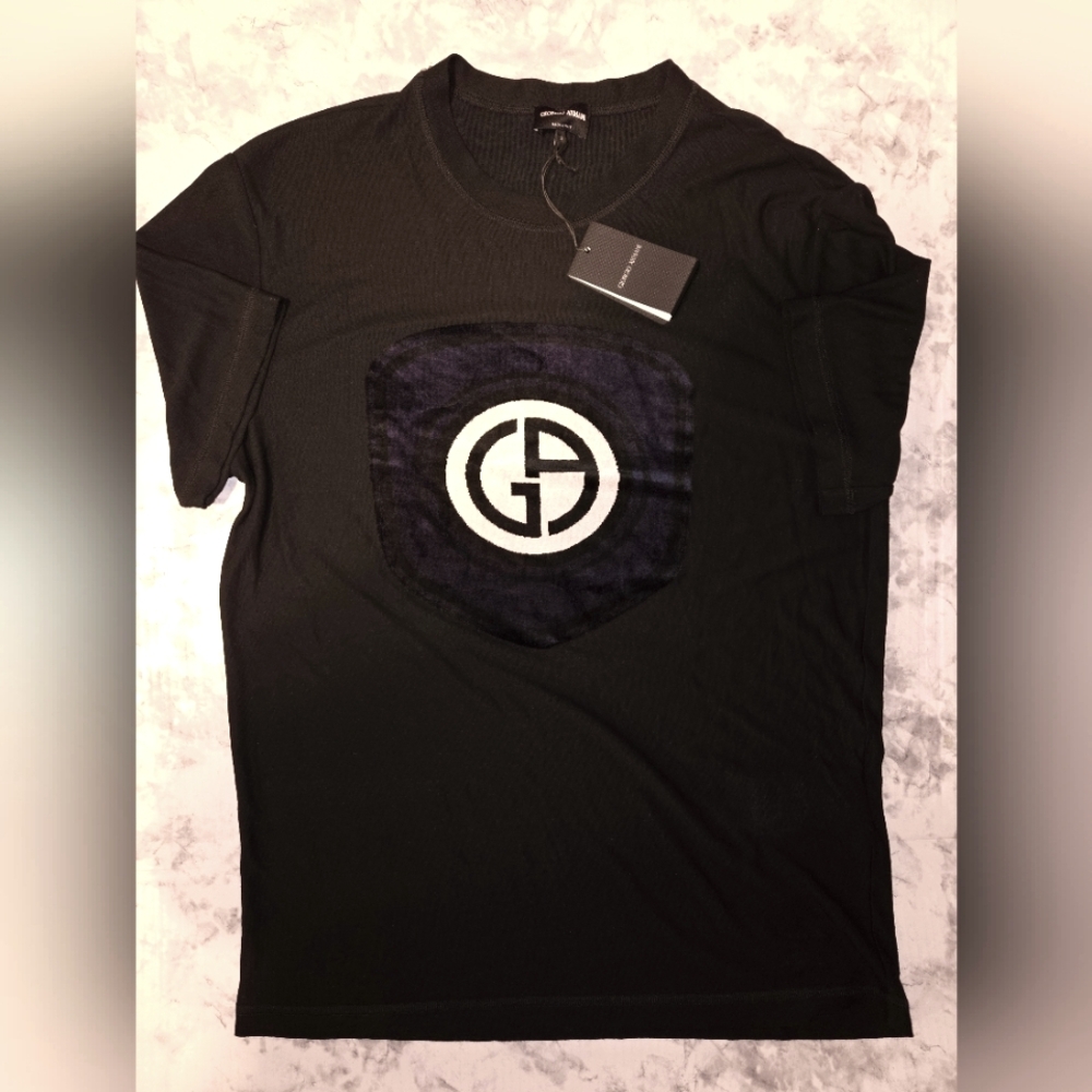 NWT Giorgio Armani Lg Logo Velvet Black Graphic T-Shirt